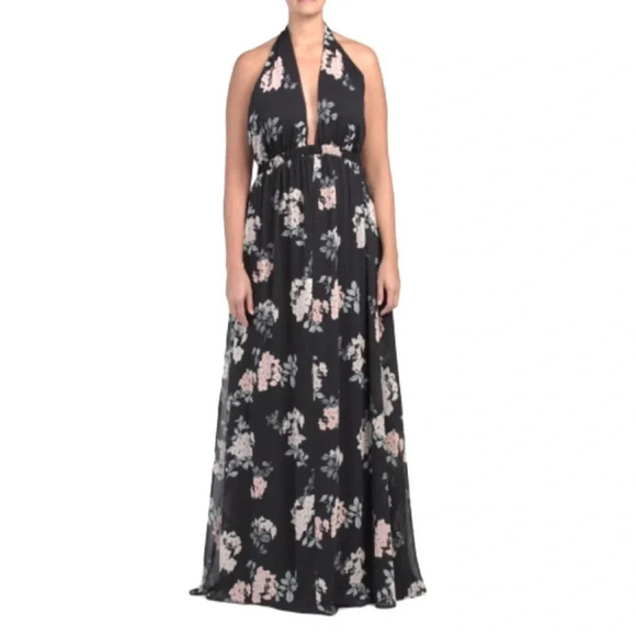 New Show Me your MUMU weddings Floral Luna Halter maxi Dress Fleur keyhole - Picture 1 of 13